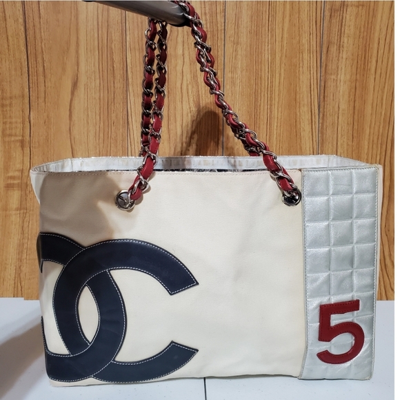 CHANEL Handbags - CHANEL CC No.5 Chain Tote Hand Bag Canvas Bag